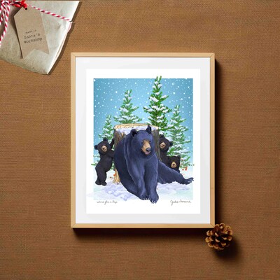 ART PRINT- TIME FOR A NAP - A Whimsical Drawing of a Black Bear Family - Art for the Winter Season - Brighten Any Room for the Holidays - image4